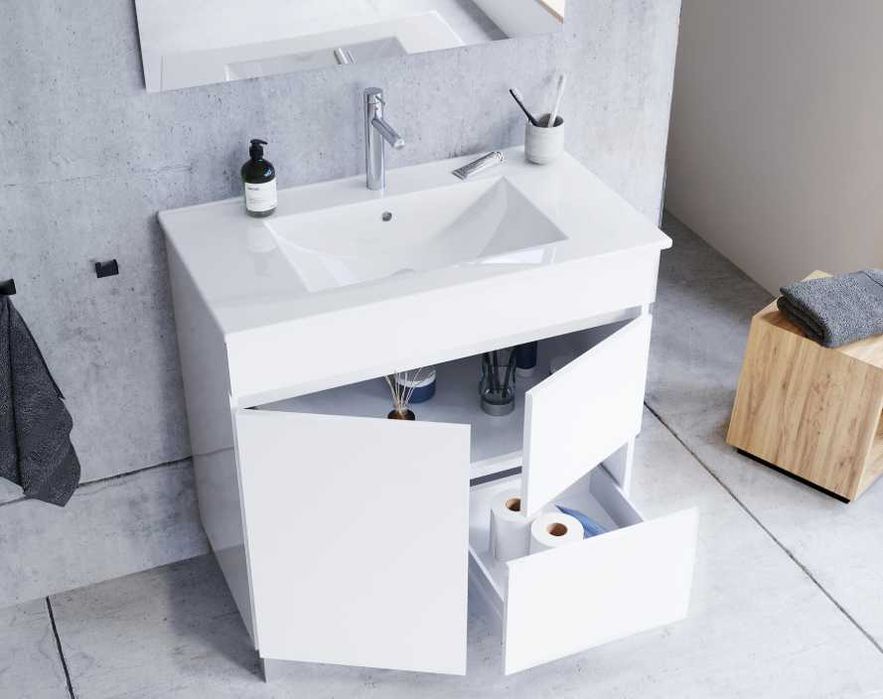 Móvel de casa de banho chão 1 gaveta 2 portas 80x81x45 cm branco
