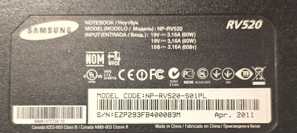 Laptop Samsung  intel i3  typ rv520