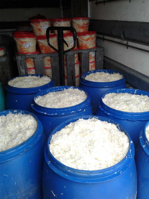 Kapusta kiszona w beczkach i wiaderkach. Naturalnie kiszona. marchew