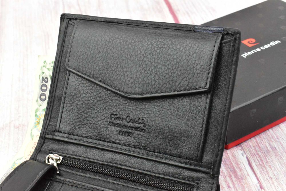 Pierre Cardin nowy portfel męski skóra naturalna nero blue