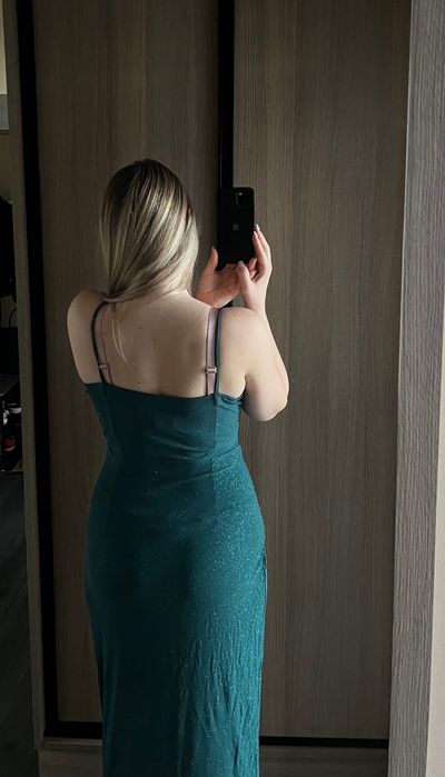 Suknia długa zielona brokatowa