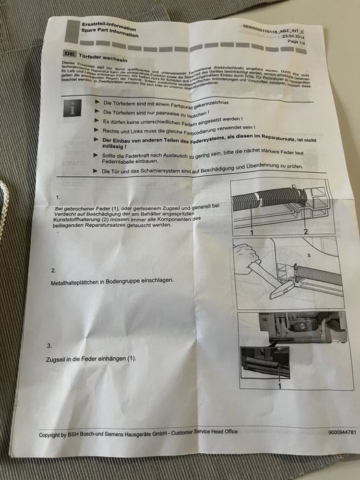 Sprężyny naciąg do zmywarki Bosch Siemens