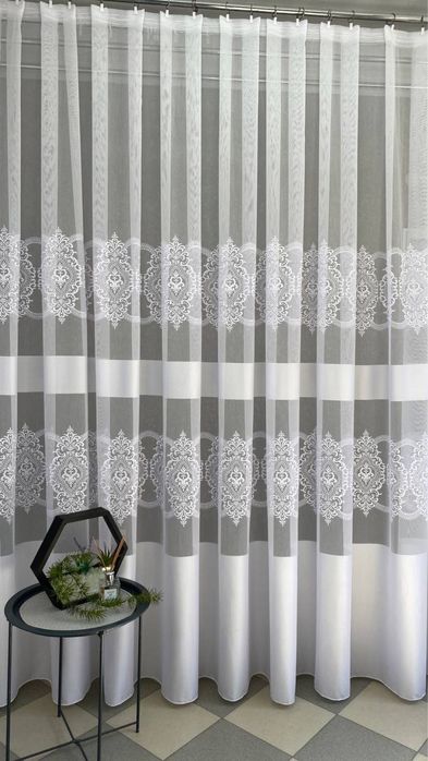 Тюль бамбук з вишивкою та атласною стрічкою