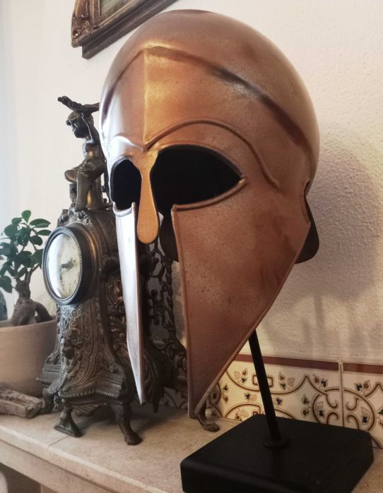 Armadura de cabeça de bronze militar, capacete de guerra grego romano