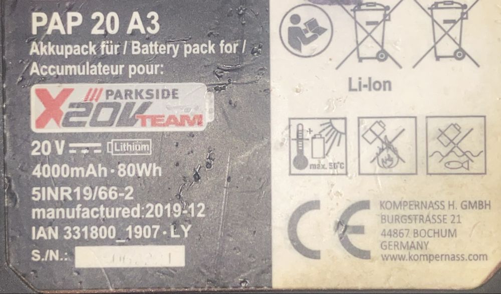 Bateria Parkside 20V