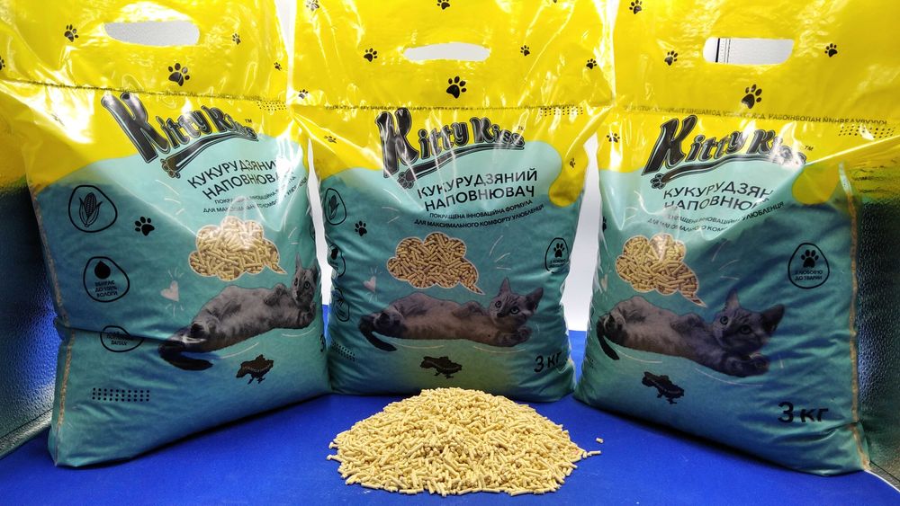 Кукурудзяний наповнювач KITTY KISS  натуральний,без запаху 3 кг