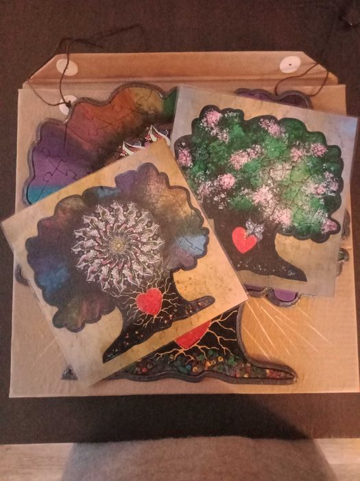 Puzzle drewniane, ręcznie malowane, dwustronne,drzewa, 80 części, duże