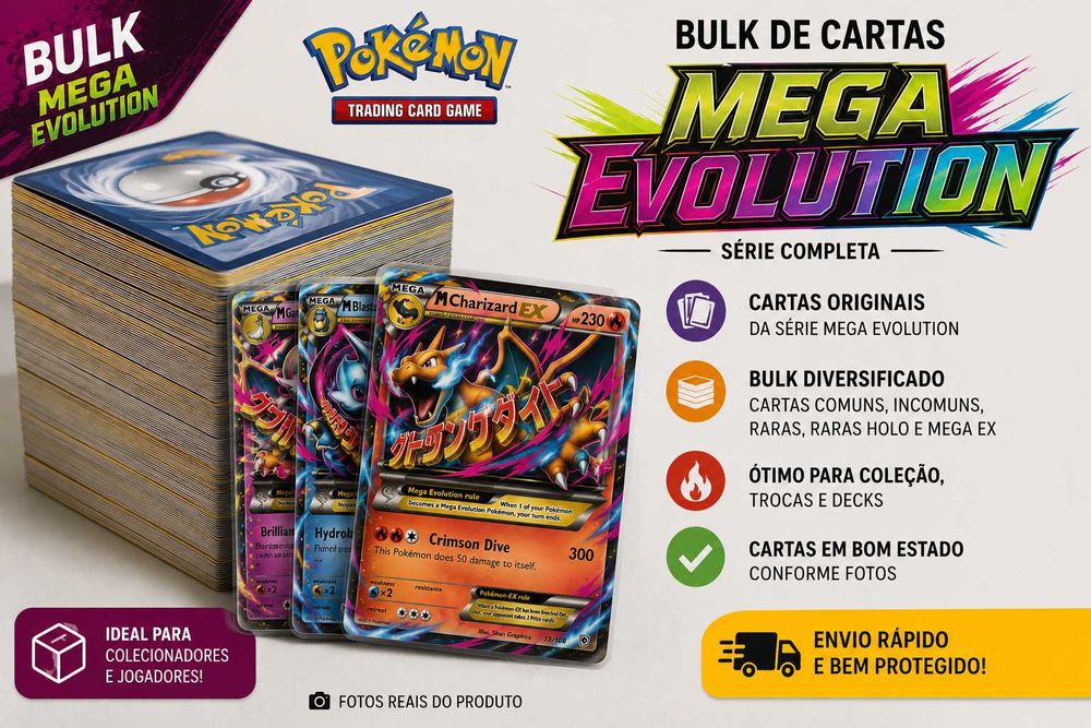 194 Cartas Pokemon -Bulk com Cartas Reverse Hollows - Mega Evolution (Inglês)