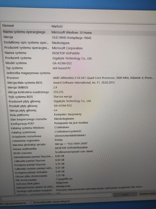 Komputer stacjonarny Win 10 DVD