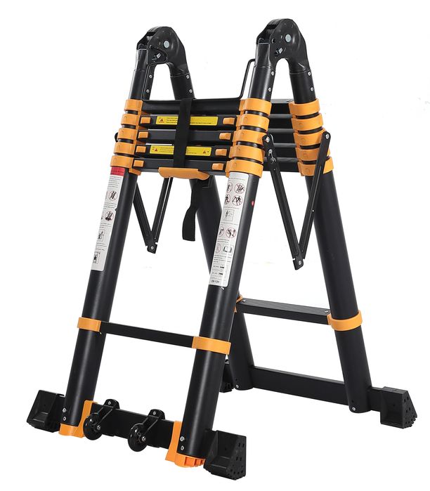 Drabina teleskopowa przegubowa 3.8 m CZARNA wzmacniana