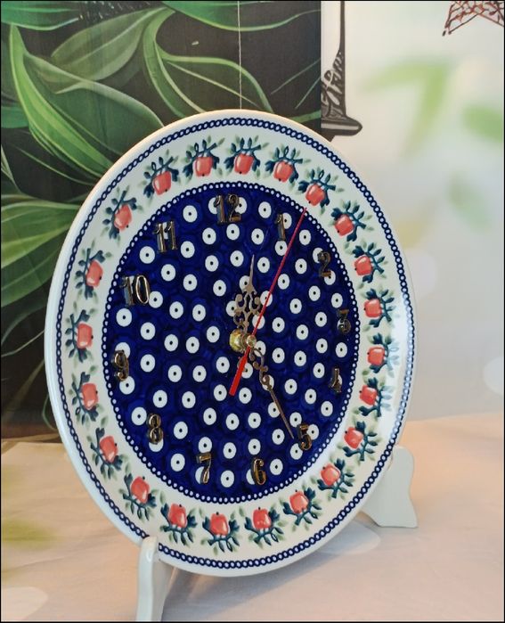 Zegar wiszący ceramiczny ścienny 25 cm cichy ceramika Bolesławiec