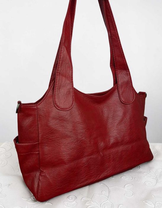 Czerwona Torebka Shopper Bag Skóra Ekologiczna Duża Na Ramię