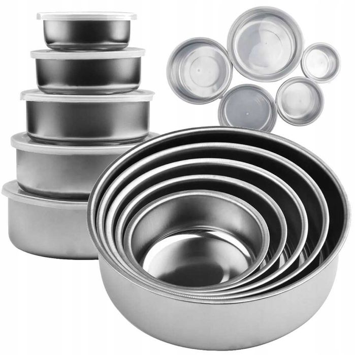 5x miska kuchenna stal nierdzewna z pokrywkami zestaw