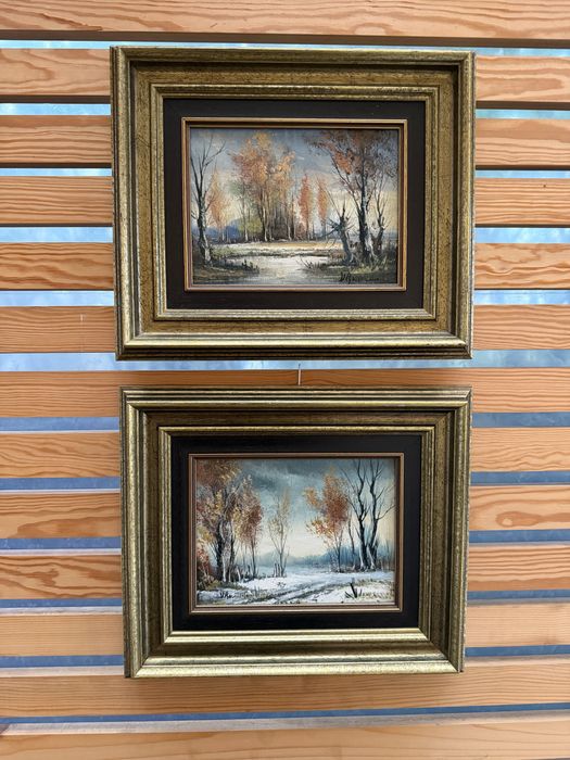 Dwa obrazy pejzaz jesienny i zimowy