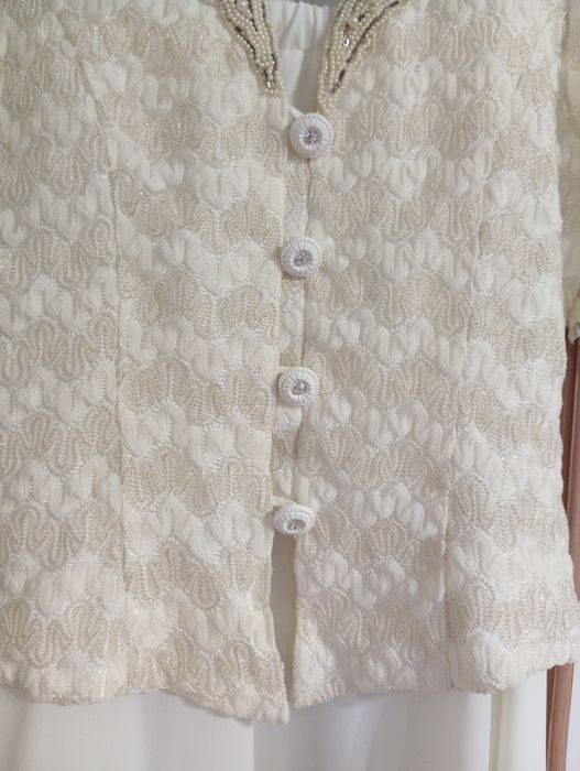 Elegancki komplet ecru żakiet + spódnica ślub, chrzciny,komunia lub wy