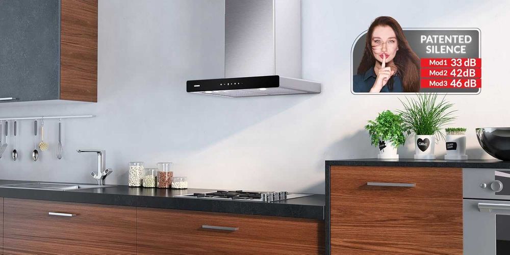 Okap kuchenny F10S 60 cm bardzo cichy 33 dB termoobieg stal nierdzewna LED
