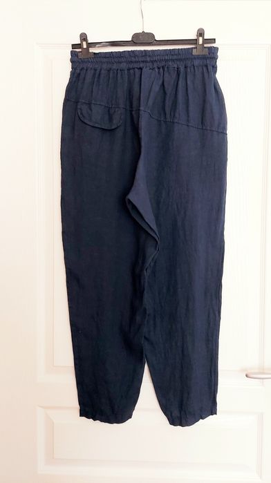 Granatowe spodnie 100% len Wiya M/L