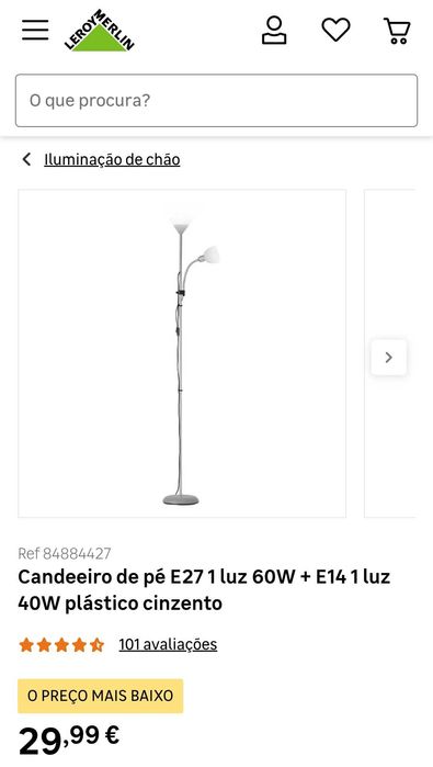 Candeeiro de pé cinzento