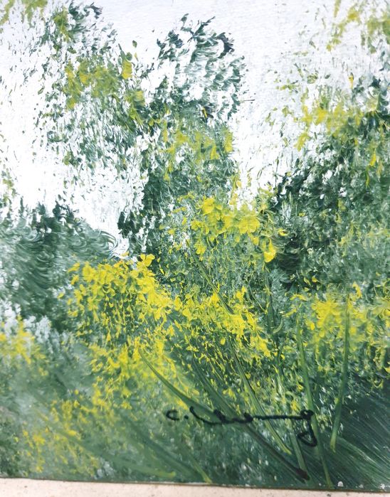 Antiga pintura chinesa - Paisagem - em óleo sobre tela - assinada