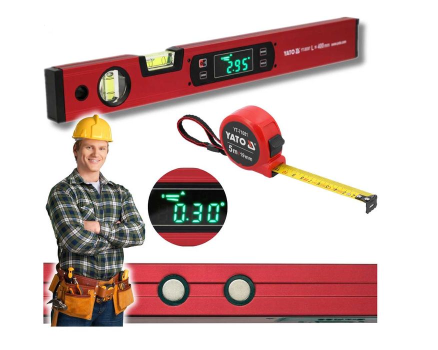 Dokładna POZIOMICA elektroniczna magnetyczna YATO 400mm + MIARKA 5m