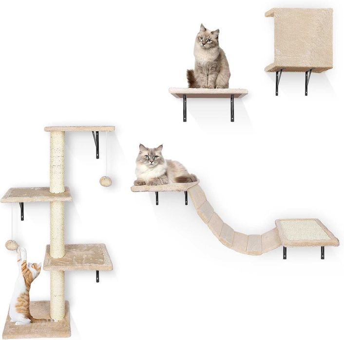 Лежанка для котиків, стінка котяча для лазіння з іграшками, кігтеточка