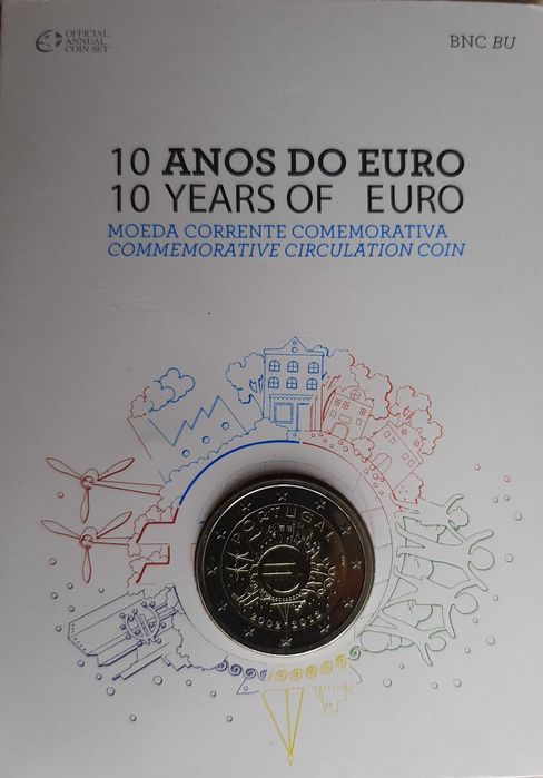 Moeda 2 euros 10 anos do Euro nova