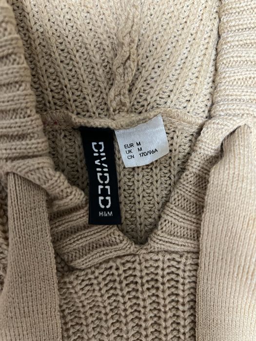 Вязаное худи H&M бежевое / свитер с капюшоном оверсайз M