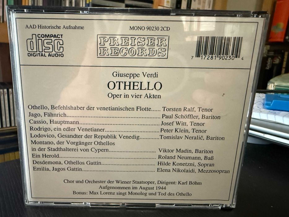 Verdi – Othello (em Alemão) – Ralf, Konetzni, Schöffler – Karl Böhm