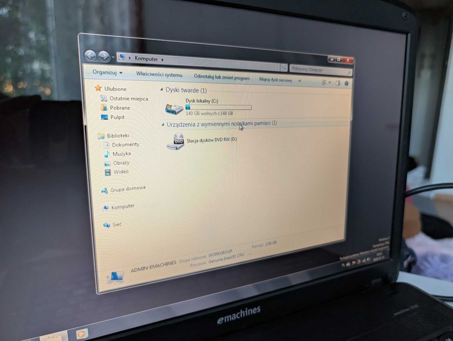 Laptop eMachines E520 / Windows 7 / sprawny / zasilacz