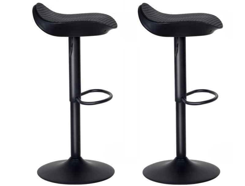 Zestaw 2 hokerów YOUNUOKE - Czarna skórzana konstrukcja siedziska