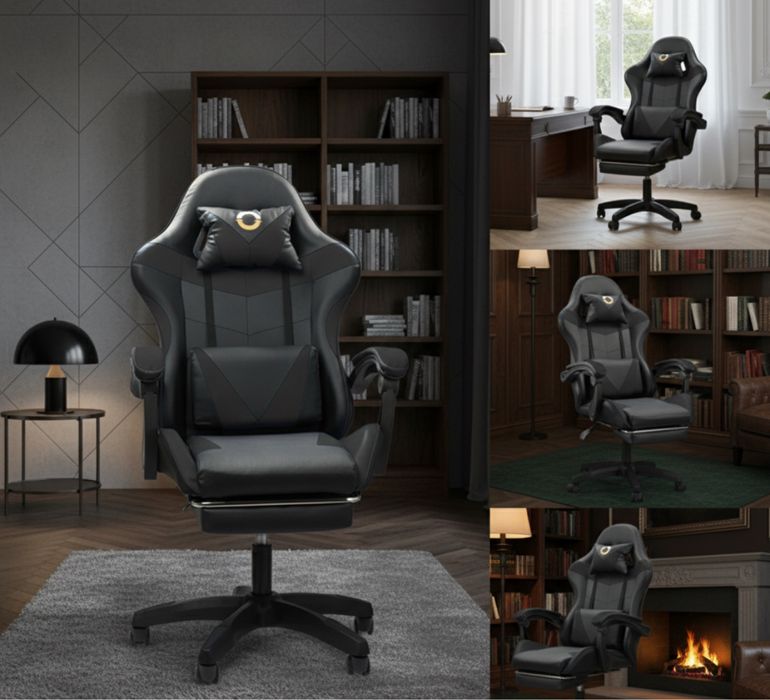 Fotel Gamingowy  Podnóżek 150kg Biurowy Obrotowy Rozkładany NOWY