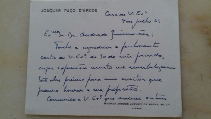 Carta de Joaquim Paço de Arcos