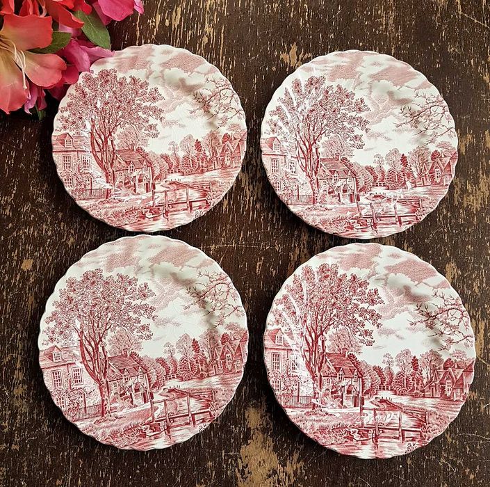 Serviço Vintage Johnson Brothers Pink Red Cotswold Novos