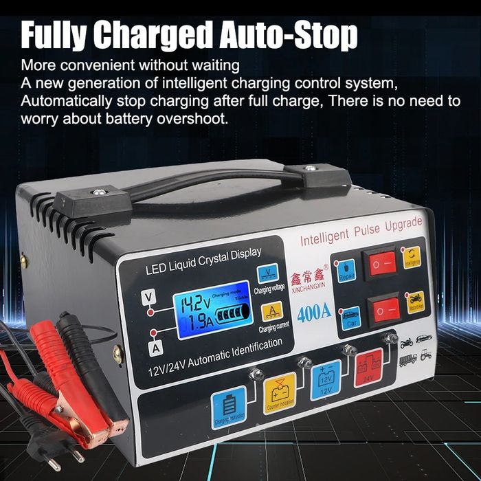 Carregador bateria auto moto pesados 400A 12/24V 400AH