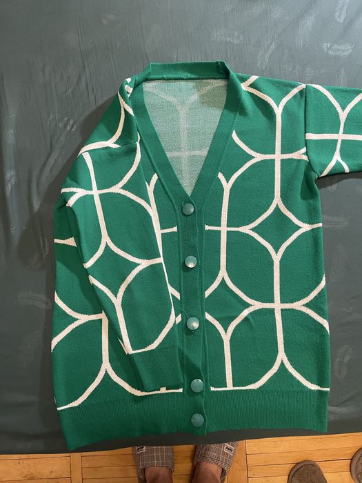Кардиган зелений з геометричним принтом, шерсть+акрил, б/у