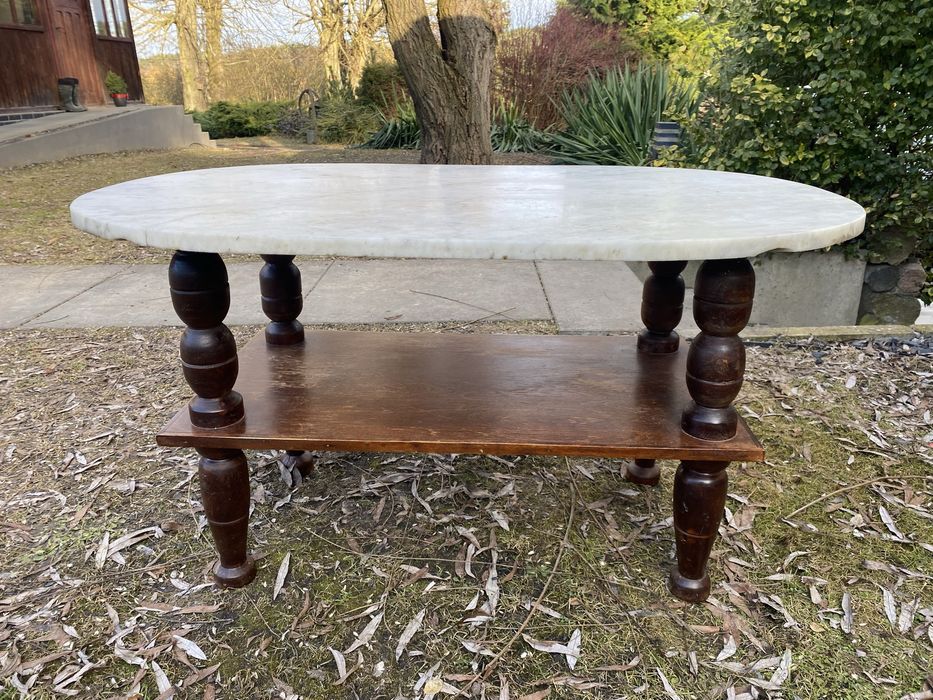 Stolik z litego drewna z blatem marmurowym 100x63x54