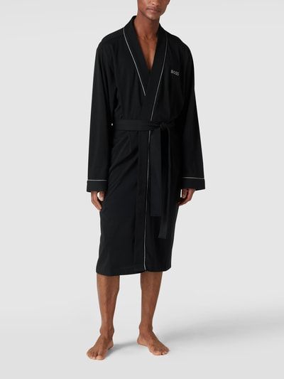 Szlafrok czarny z paskami Kimono BM BOSS S