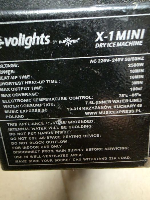 Wytwornica dymu na suchy lód Evolite X1 Mini