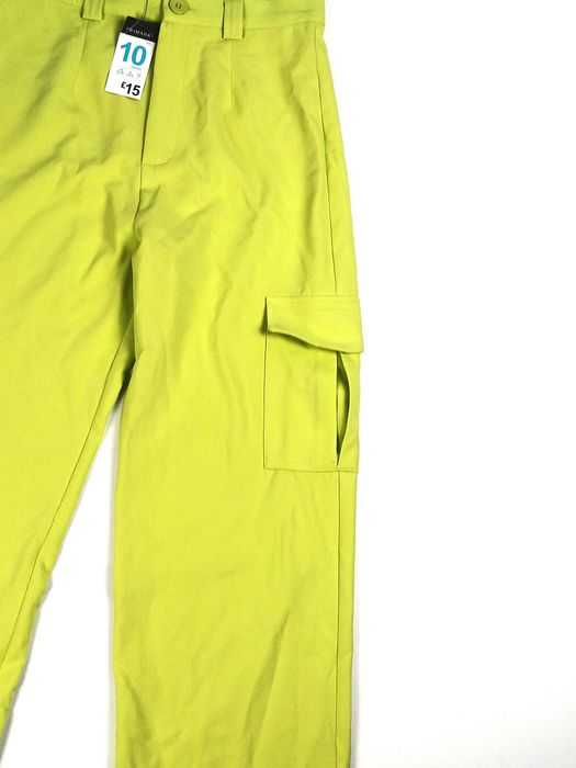 Nowe cienkie limonkowe spodnie damskie cargo wysoki stan Primark M/38