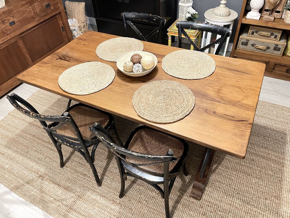 mesa jantar refeição sala cozinha ferro madeira antiga rustica