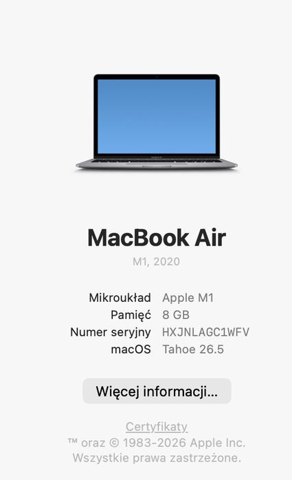 Mac book Air M1 + przejsciówka
