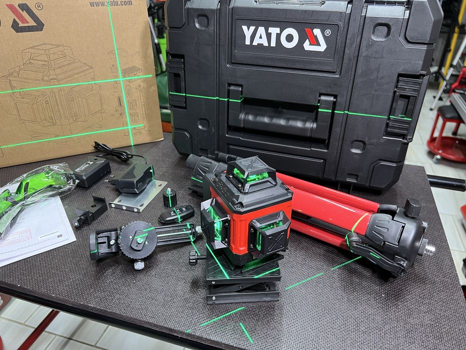 Лазерный уровень 4D YATO YT-30415 Зеленый луч + штатив