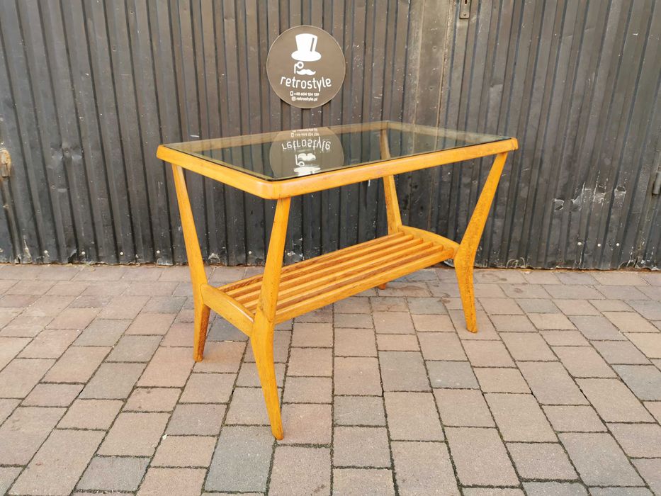 Stolik kawowy ze szklanym blatem ÚLUV, Czechosłowacja '60, Prl