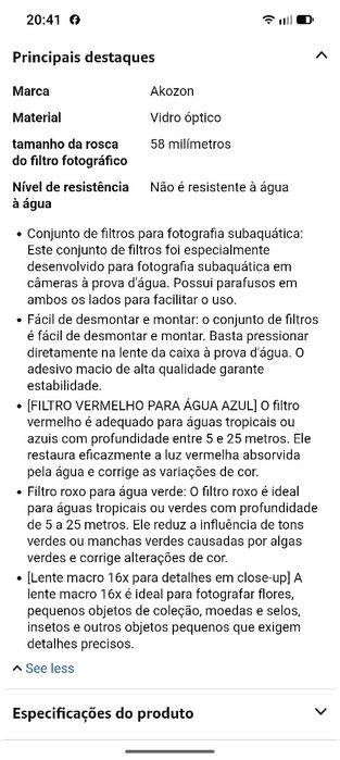 Lente para fotos subaquáticas