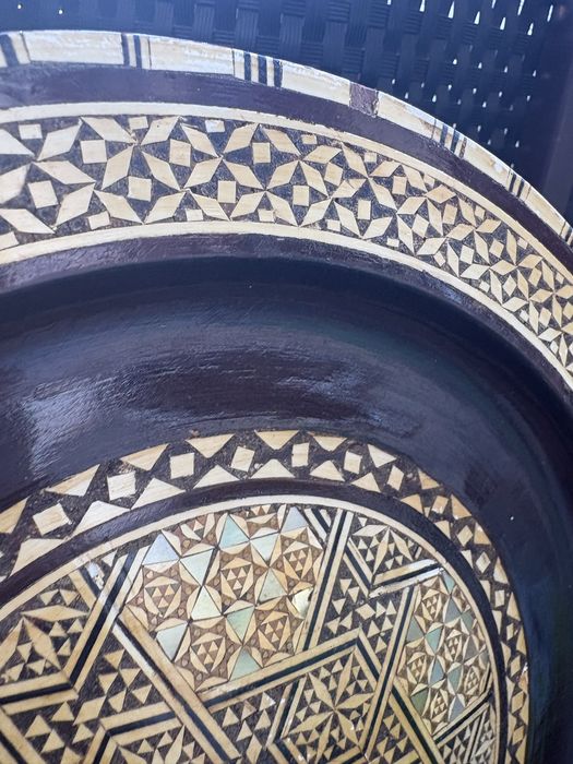 Duży orientalny talerz dekoracyjny intarsjowany Rękodzieło