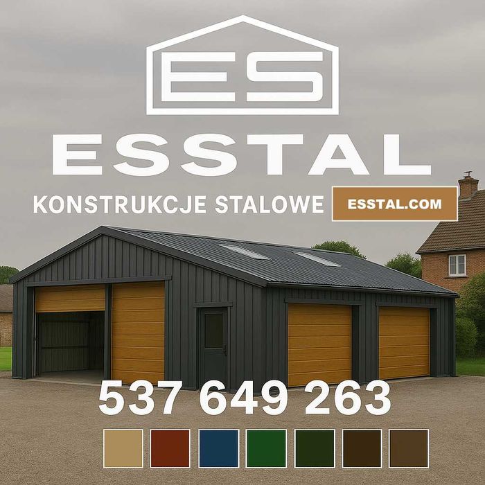 Garaż Blaszany kolory RAL + Bramy + Okna + Wysoki Wjazd Hala – ESSTAL*