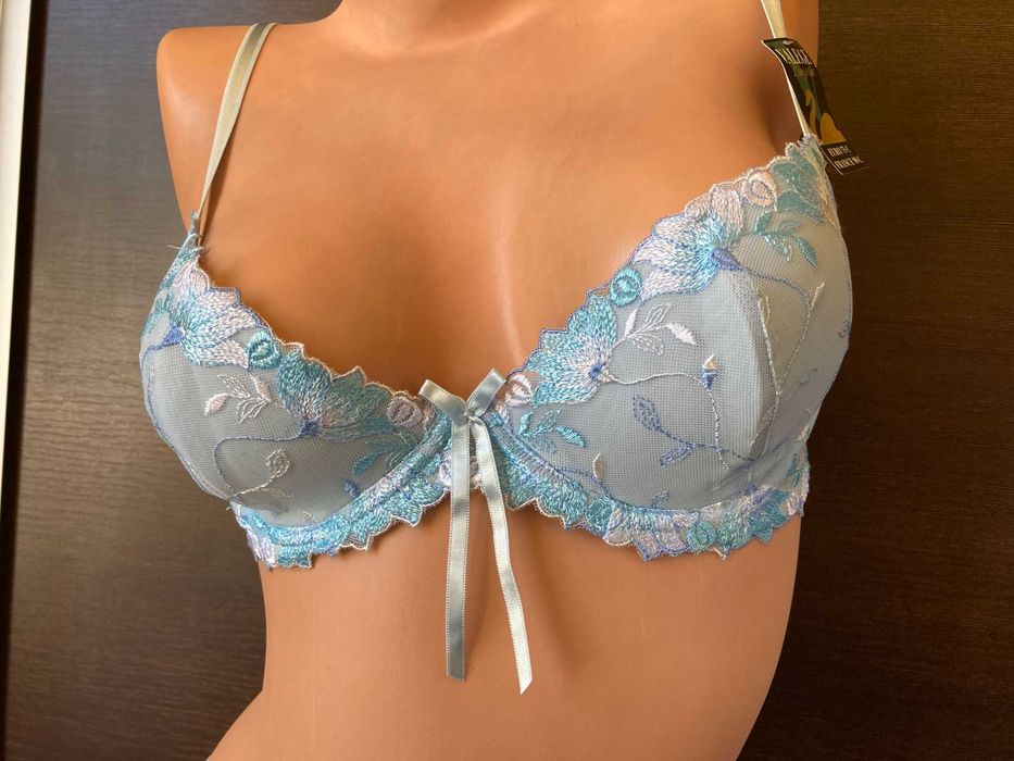 Bielizna komplet Valege stanik Biustonosz majtki stringi 80C niebieski