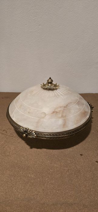 Candeeiro plafound em pedra Alabastro e Bronze