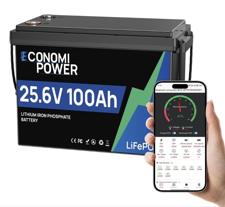 LifePo4 25.6V 100Ah BLUETOOTH літій-залізо-фосфатний акумулятор 2560W
