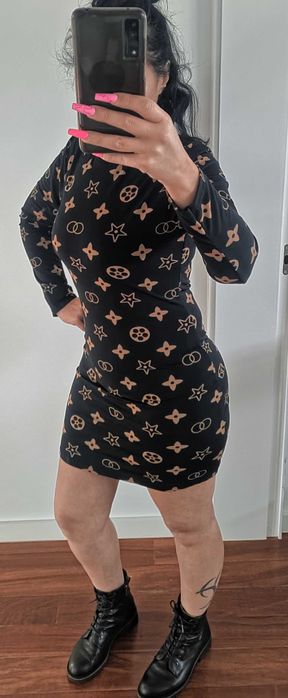 Vestido Licra – Tamanho único – Preto e bege - Novo
